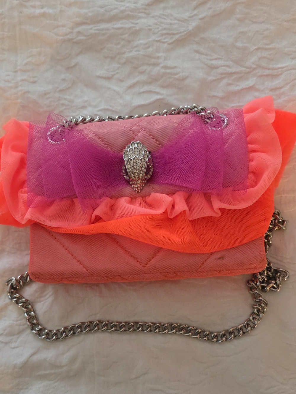 Kurt Geiger Pink and Purple Ruffle Chain Bag